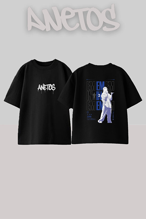 Eminem Poster Design Printed Oversize Black T-Shirt