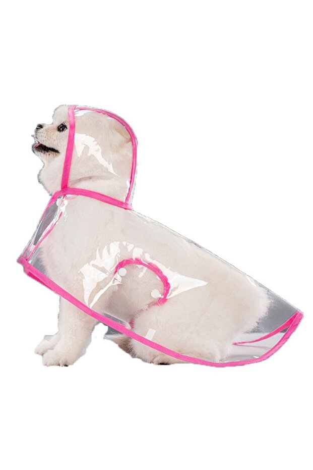 M Pink Dogs going out, transparent waterproof raincoat with hat pet raincoat