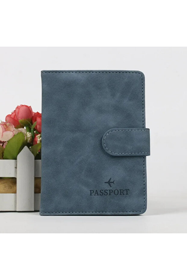 Deep blue Leather Passport Holder Covers Case Waterproof Travel Wallet Cute Passport Boo