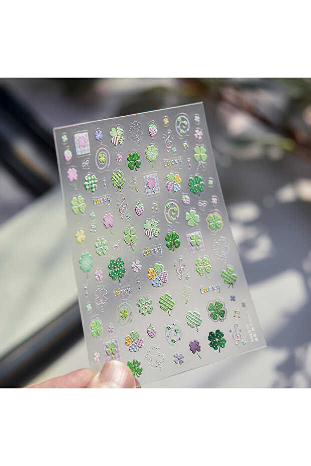 1pcs 5D Relief Cartoon Rabbit Bow Design Nail Sticker Clover Self-adhesive Nail Art Stickers For DIY