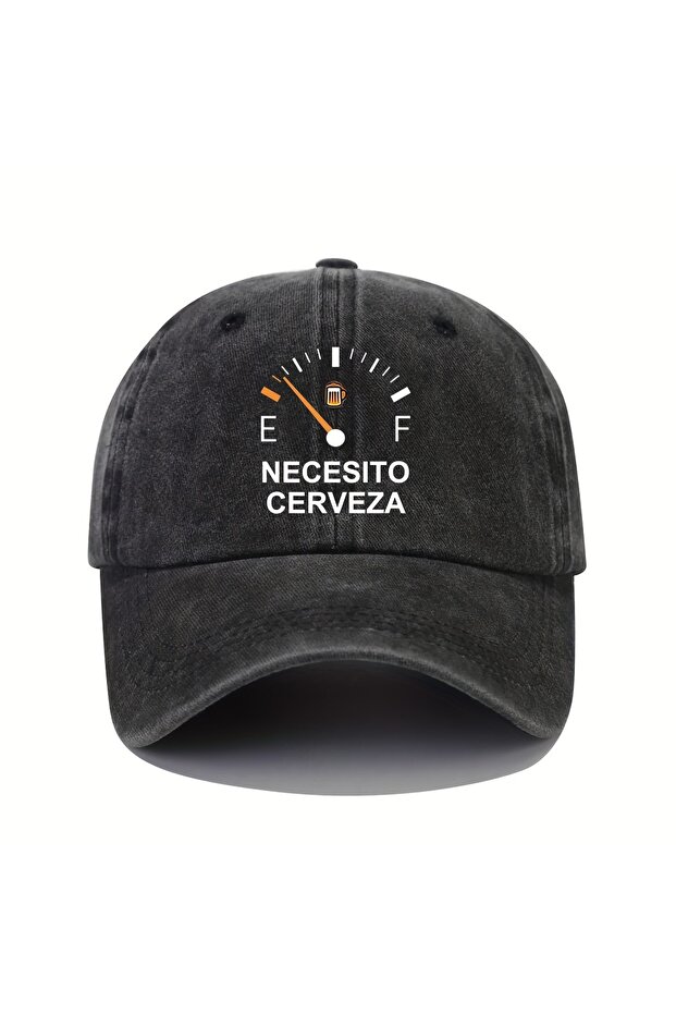 Adjustable black NECESITO CERVEZA pattern printed vintage duckbill cap, fashionable retro curved bri