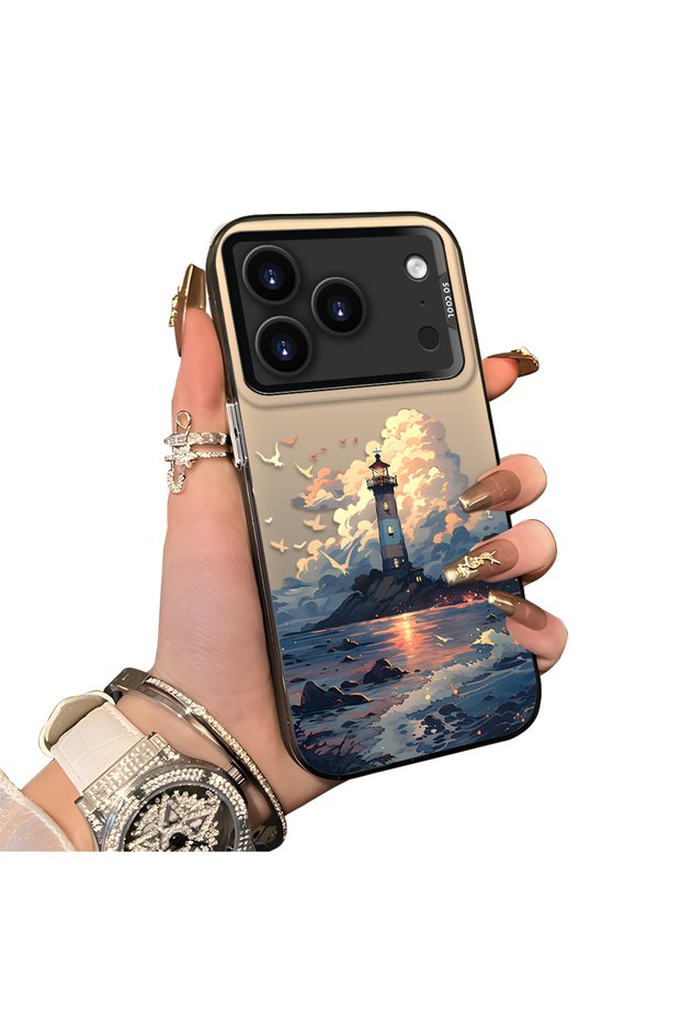iPhone 17/18 Pro Compatible Silicone Edge Hard Back Case Couple Phone Case with Tower Pattern