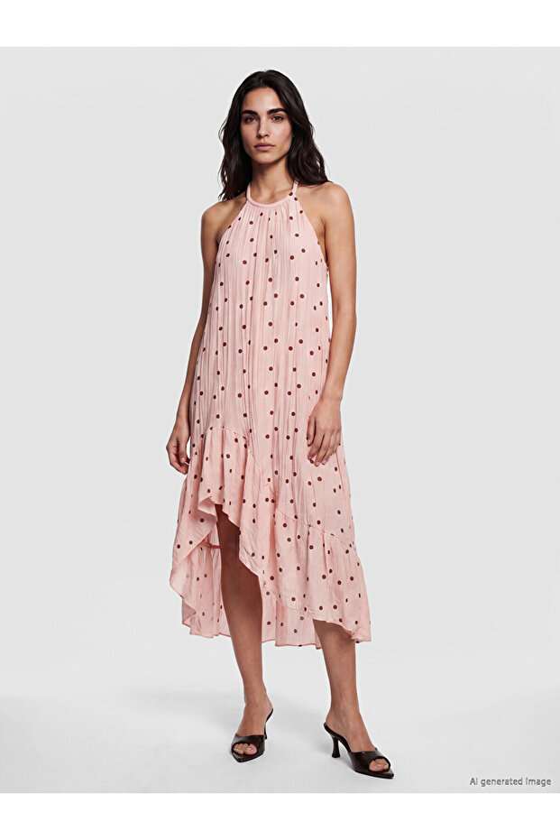 Sparkling Choices Halter Roba Collar Polka Dot A-Fit Dress from Shining Store