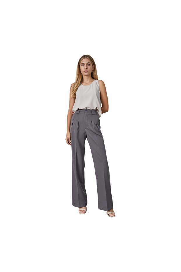 Women's High Rise Straight Leg Trousers – Timeless Elegance, Grey