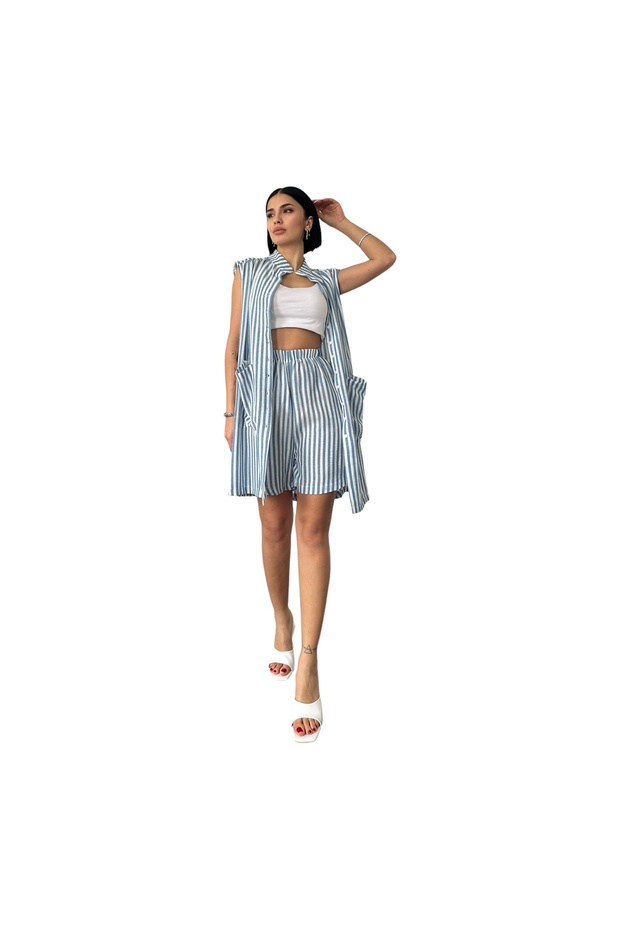 Women's Striped Cotton Vest & Shorts Set – Effortless Chic