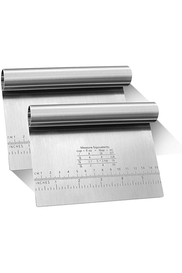 2PCS Stainless Steel Pastry Scraper & Cutter Set, Mirror Polished with Measuring Scale, Multipurpose Dough