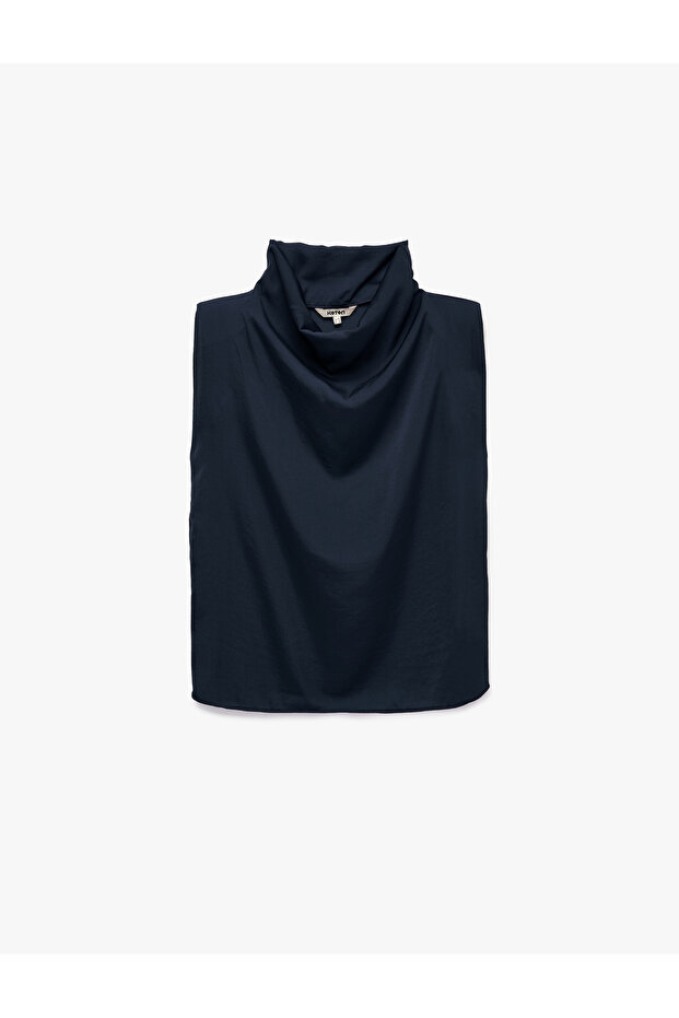 Aerobin Fabric Stand Collar Sleeveless Satin Blouse