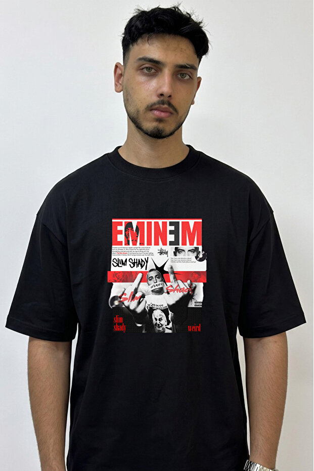 Eminem Slim Shady_13 Design Printed Oversize Black T-Shirt