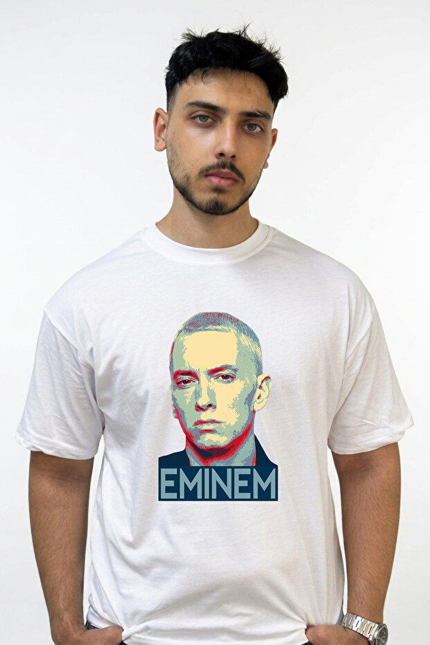 Eminem_68 Design Printed Oversize White T-Shirt