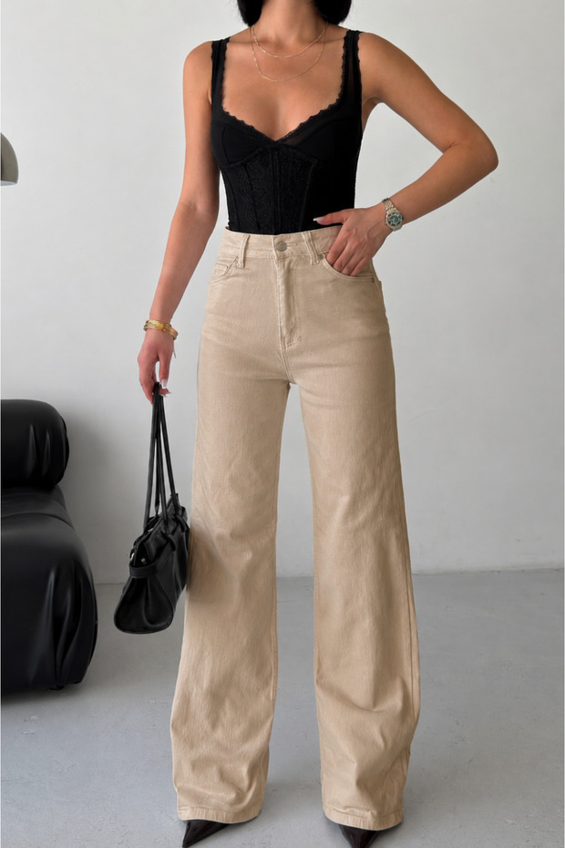 Women's Casual Wide-Leg Beige Jeans