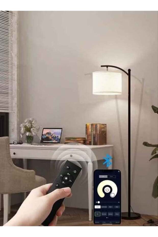 FUOE Floor Lamp with Remote Control 3 Color Temperatures, Long Lamp with Adjustable Linen Shade