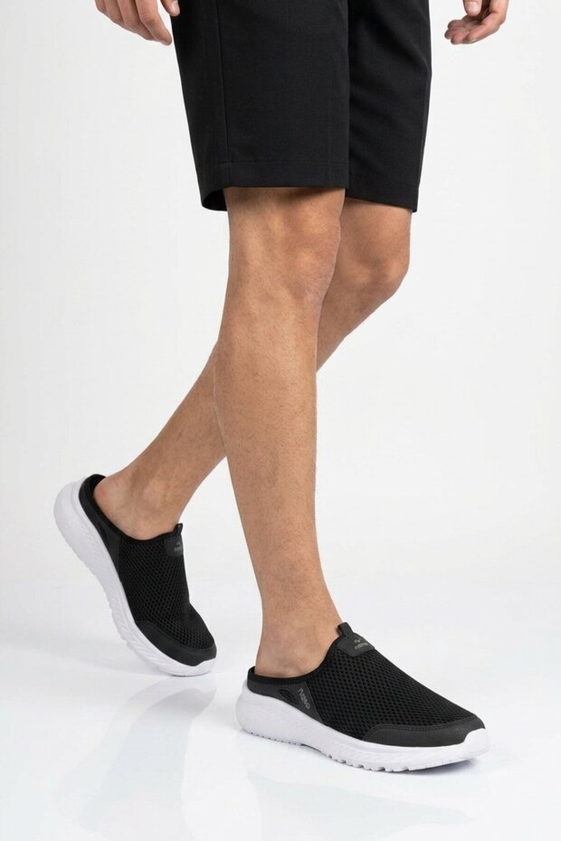Black and White Mesh Men's Flat Slippers