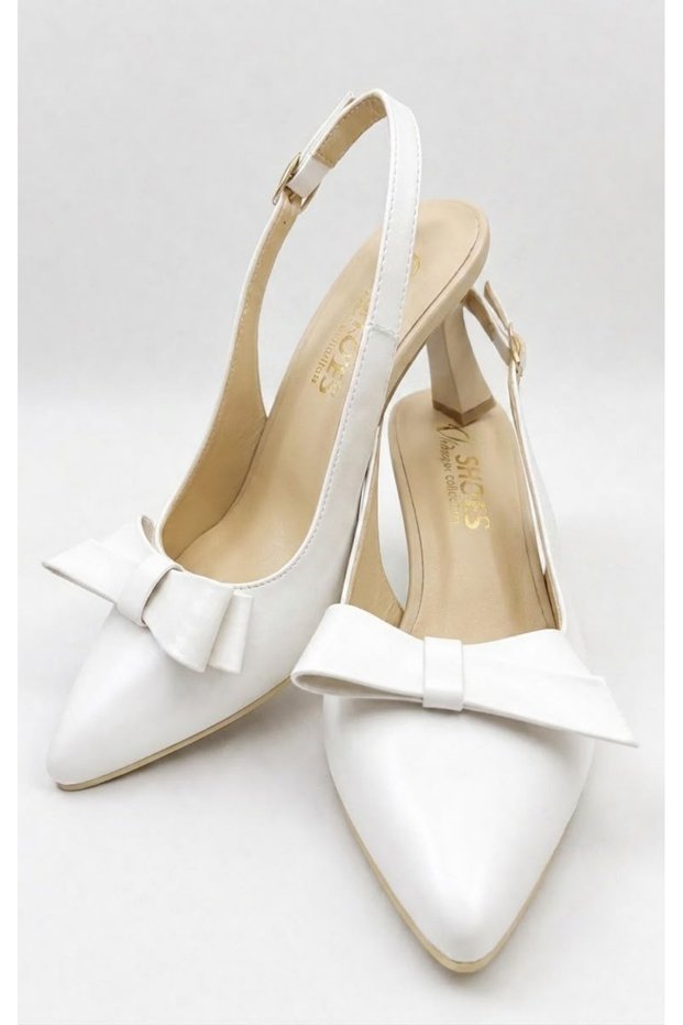 White Matte Bow Women's Goblet Heeled Shoes Nk3194