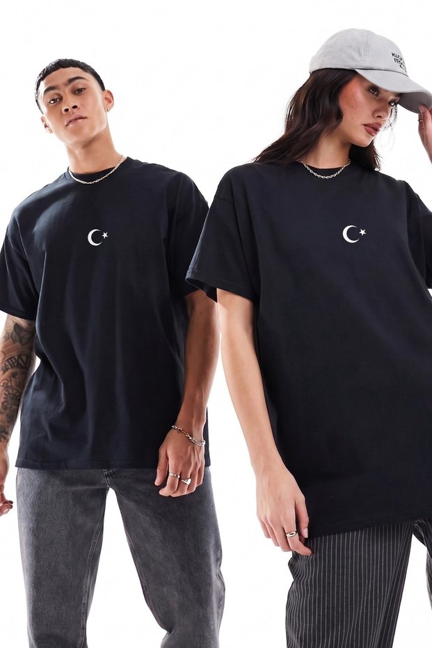 Unisex Oversized T-Shirt with Turkish Emblem Printed Black / White