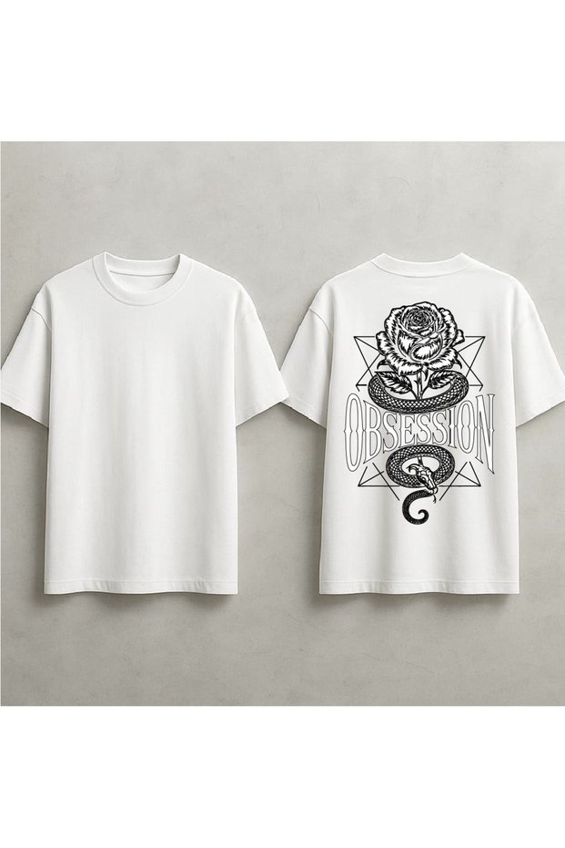 Eye-Catching Printed Oversized T-Shirt with Snake and Rose Design