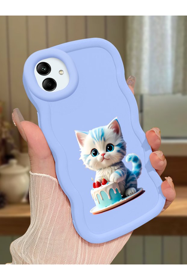 Samsung Galaxy M13 Compatible Case Camera Protector Blue Silicone Couple Phone Case Cat Pattern