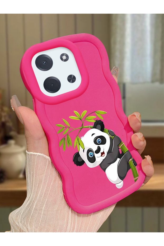 Poco C85 Compatible Case Camera Protector Red Silicone Couple Phone Case Panda Pattern