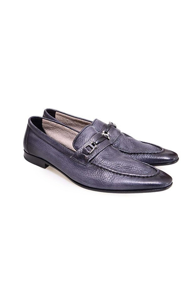 Gray Color Laceless Genuine Leather Men's Shoes