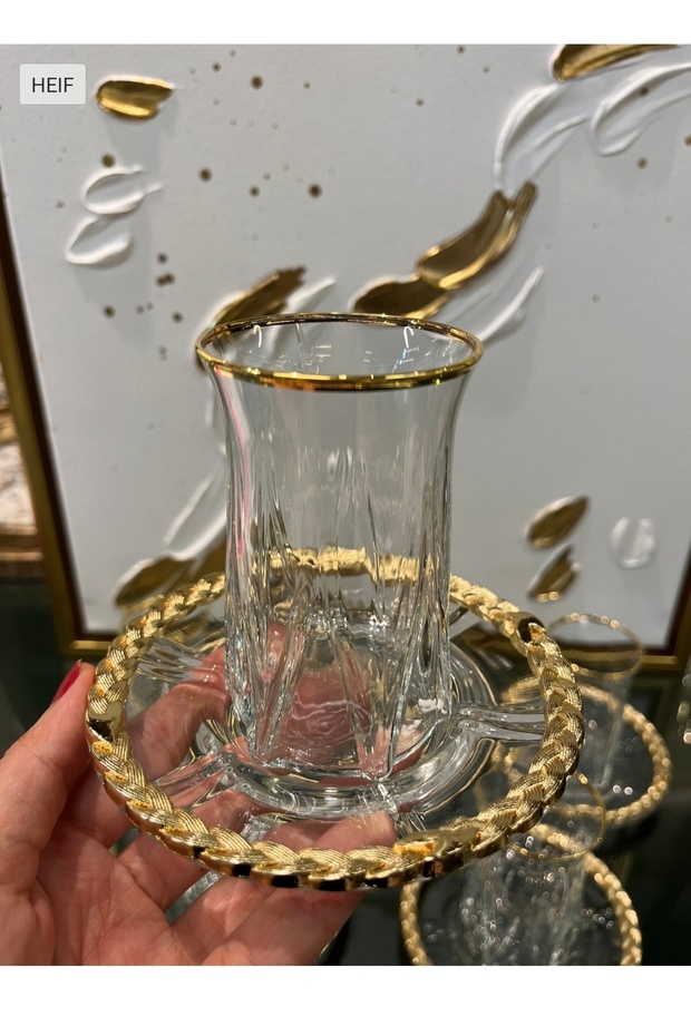 New Zeo Gold Hasir Model Tea Set for 6 People