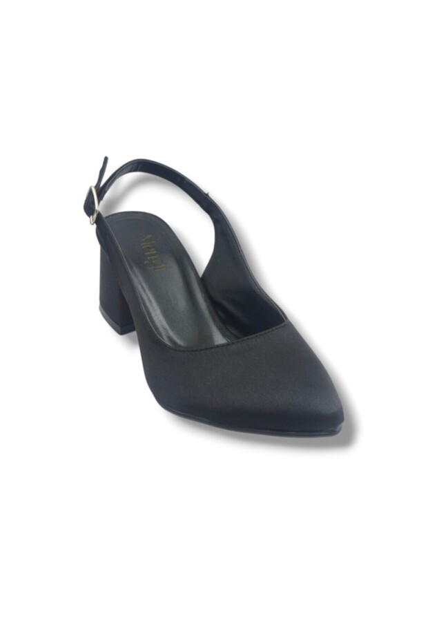 694-26 Satin Open Back Thick Heel Women's Shoes (6cm)