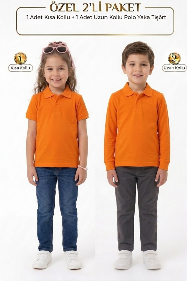 Children's Unisex Poloyaka Long-Short Sleeve Set of 2 School T-Shirts (Back to School)-Bs