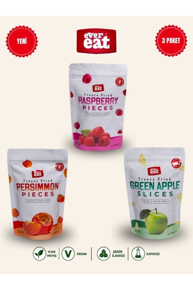 Raspberry-Date-Apple Freeze Dry Fruit Chips 3-Pack Natural Snack