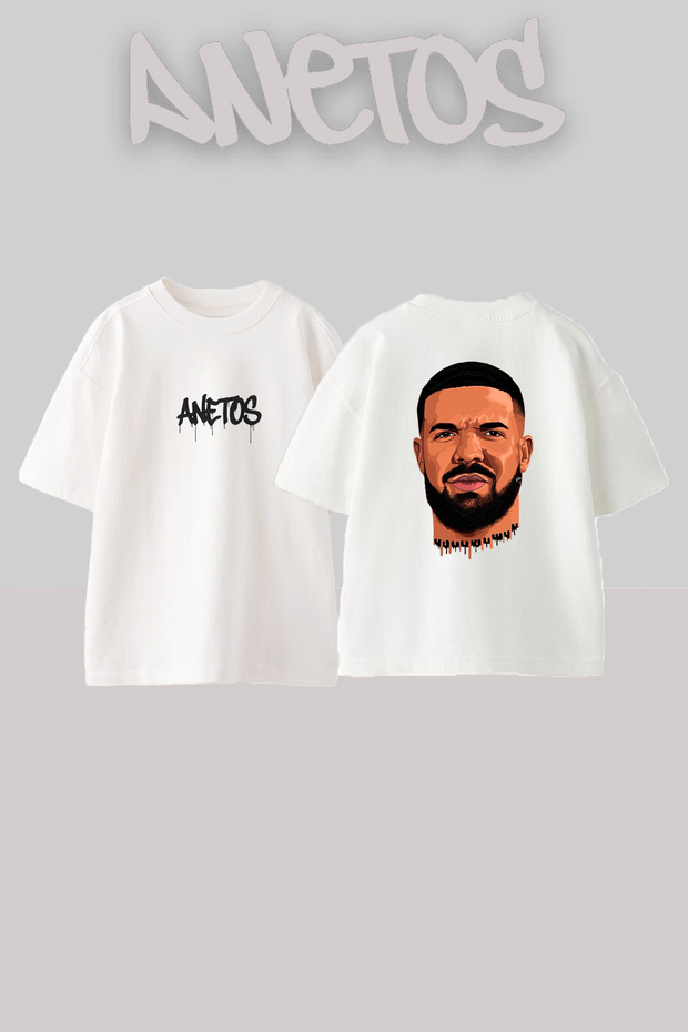 تي شيرت أبيض كبير الحجم مطبوع بتصميم Drake_29 للجنسين