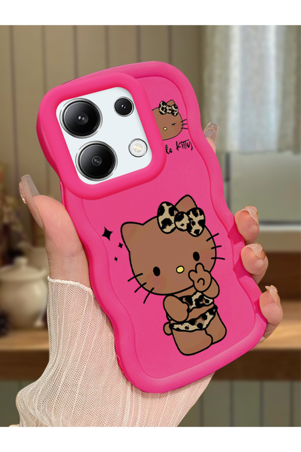 Redmi Note 13 4g Compatible Case with Camera Protector Red Silicone Couple Phone Case Kitty Pattern
