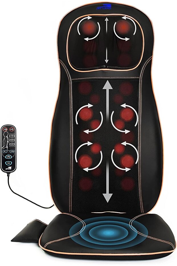 Neck & Back Massager with Heat, Full Back Kneading Shiatsu or Rolling Massage, Massage Chair pad with Height Adjustment, Back Massager for Neck and Shoulder - Em 5215, Black