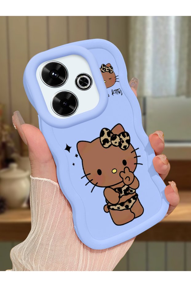 Redmi 13 Compatible Case Camera Protector Blue Silicone Couple Phone Case Kitty Pattern