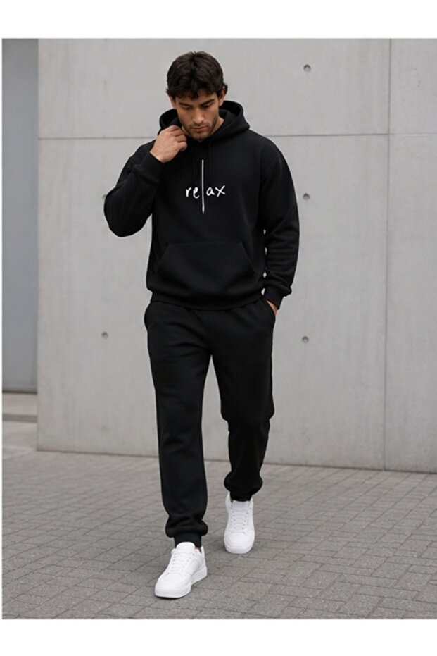 Unisex Relax Front Printed Top and Bottom Tracksuit Set