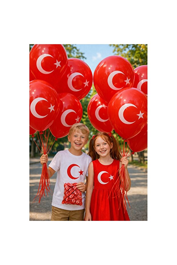 24-Piece Turkish Flag Red Balloon Set, for Parties and Celebrations