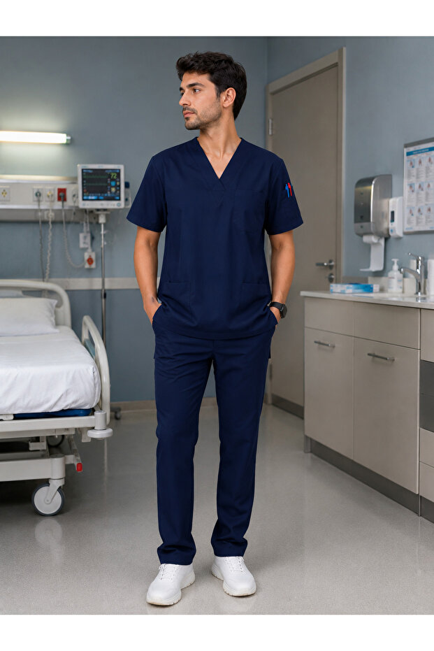 Men's Navy Blue Nurse Uniform Scrubs Bottom Top Shift Team Surgical Medical