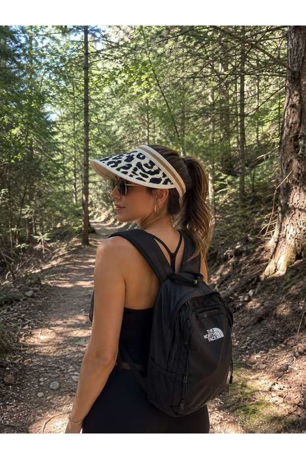 Beige Open-Top Leopard Visor Hat