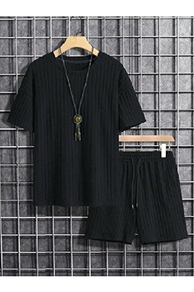طقم تي شيرت وشورت للجنسين قصة فضفاضة من نوع Wide-Leg، طقم مكون من قطعتين للنساء/الرجال