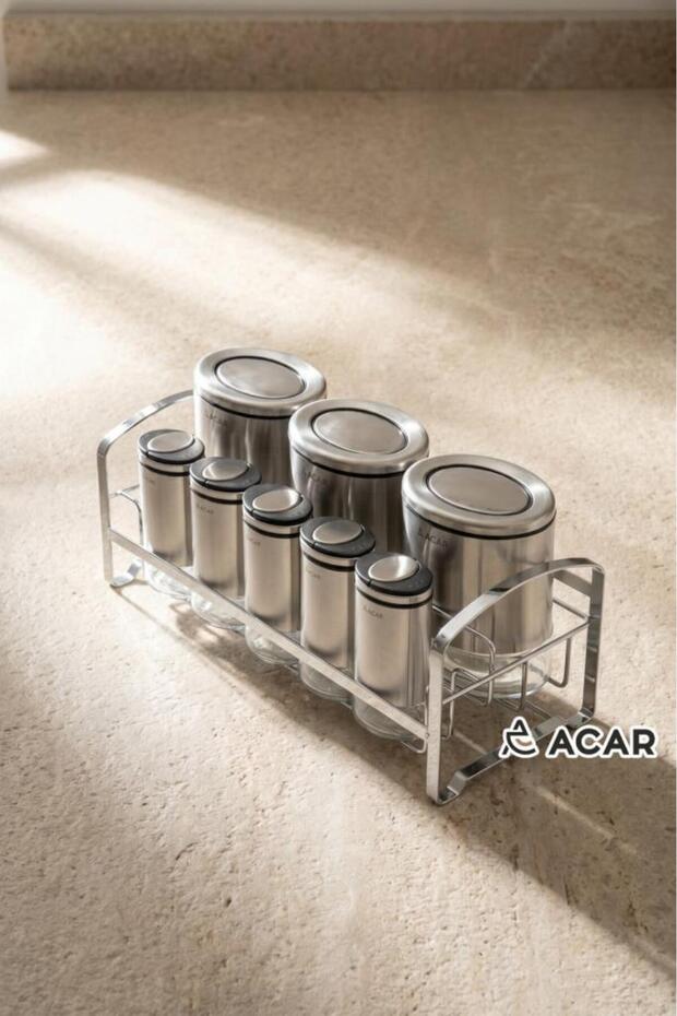 Siena Inox Coated 8-Piece Glass Spice Set with Stand