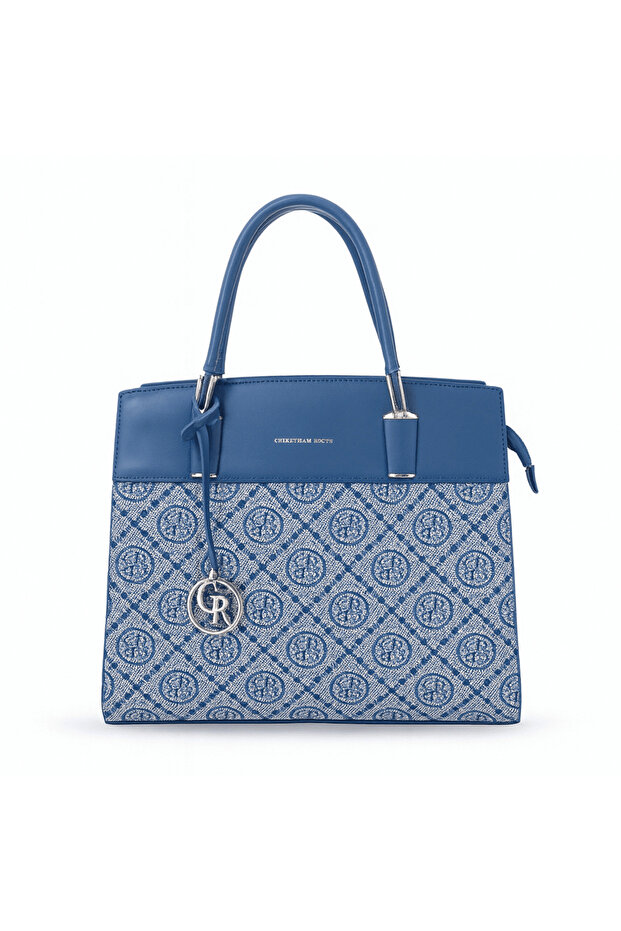 Women’s Structured Top Handle Handbag with Blue Monogram Tote