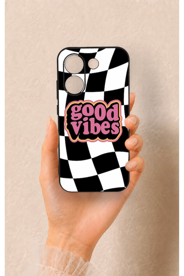Poco X8 Pro Compatible Black Good Vibes Patterned Silicone Case