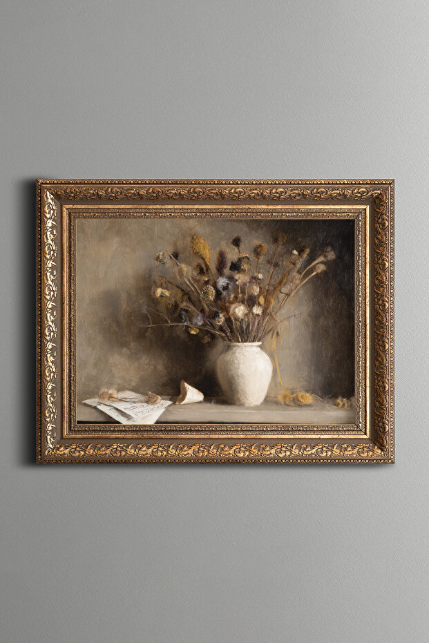 Vintage Vase and Dried Flowers - Vintage Patterned Painting - Thick Model