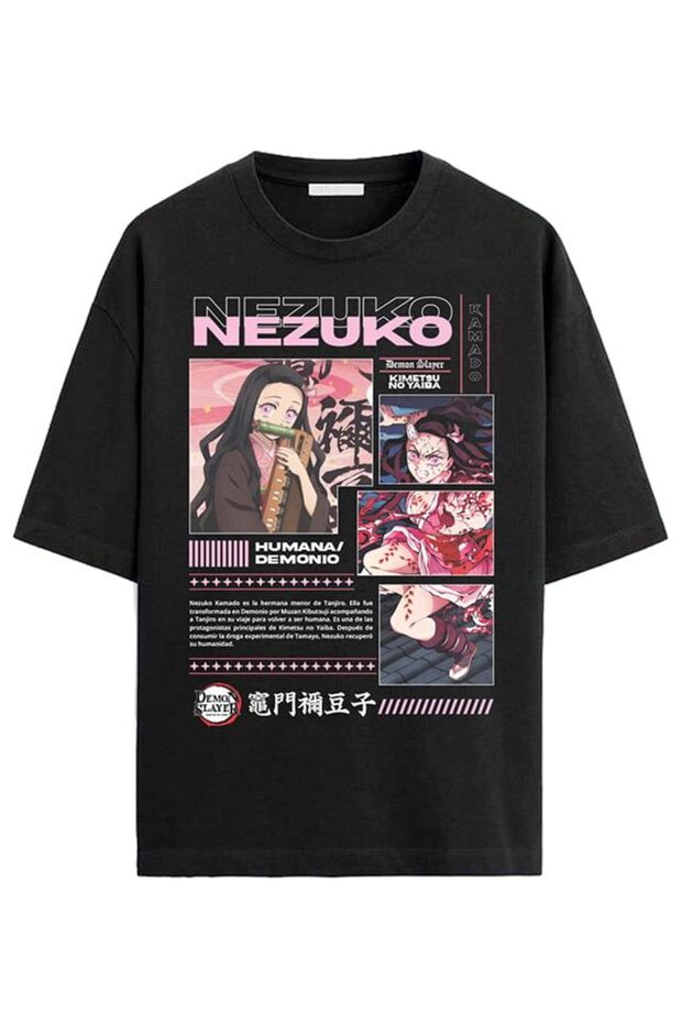 Nezuko Printed Oversize Unisex Black T-Shirt
