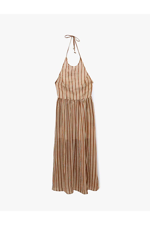 X Şahika Ercümen - Viscose Fabric Halter Neck Striped Long Dress