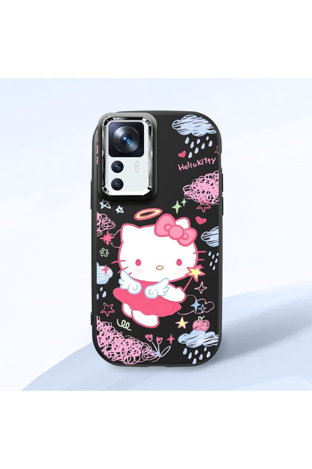 Mi 12t Compatible Case Camera Protector Black Silicone Couple Phone Case Kitty Pattern