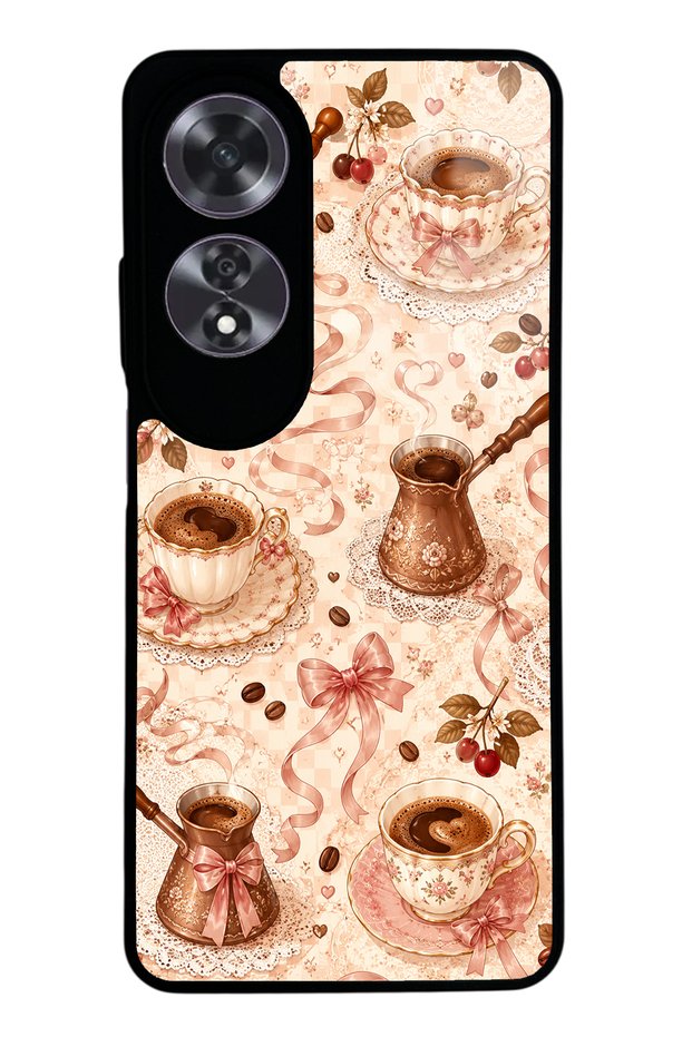 Oppo A60 Glossy Phone Case with Blush Coffee Bow Design