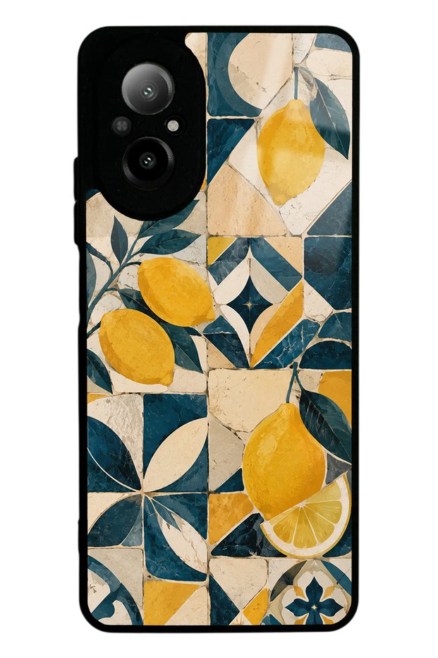 Realme 12 Lite Glossy Phone Case with Mediterranean Lemon Mosaic Design
