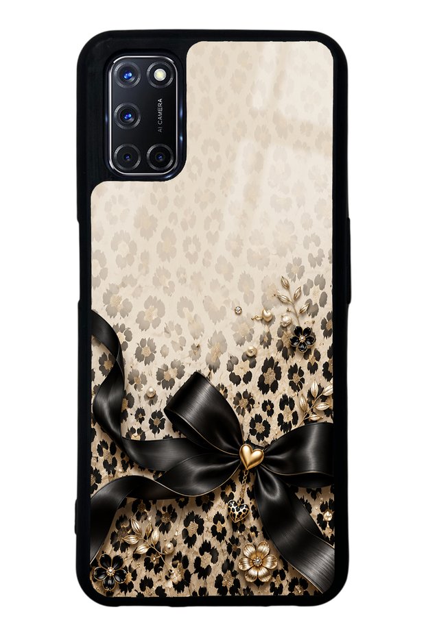 Oppo A52 Golden Leopard Bow Design Glossy Phone Case