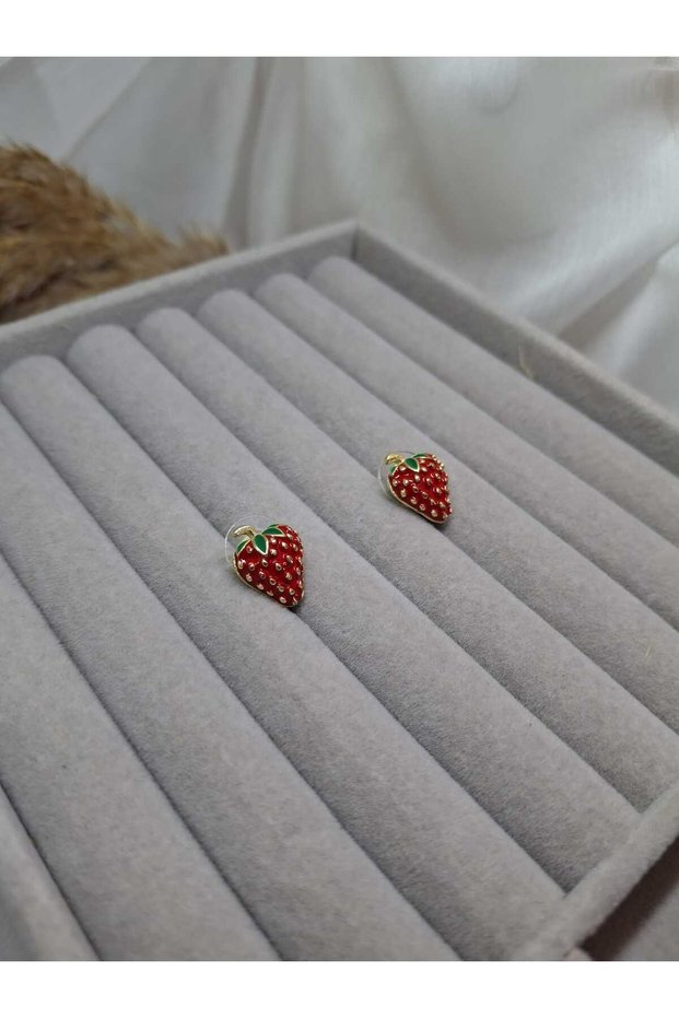 Gold Detailed Strawberry Design Earrings