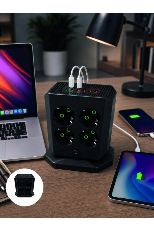 مقبس متعدد المنافذ 8 منافذ، 4 منافذ USB، 2 منافذ، برج مقبس كهربائي عمودي - 2