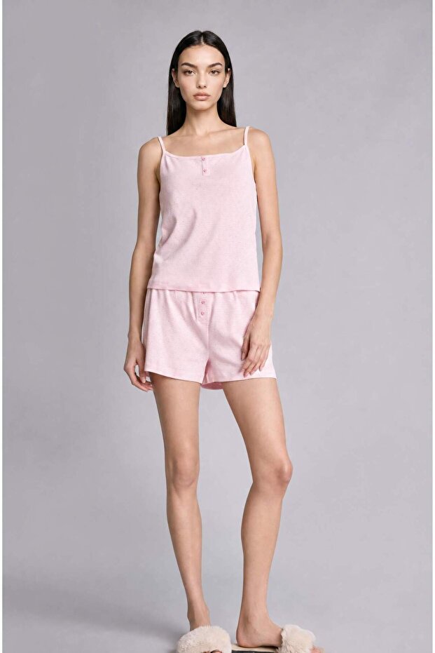 Regular Fit Short Sleeve 2-Piece Light Pink Shorts Pajama Set H6955Ax26Sm