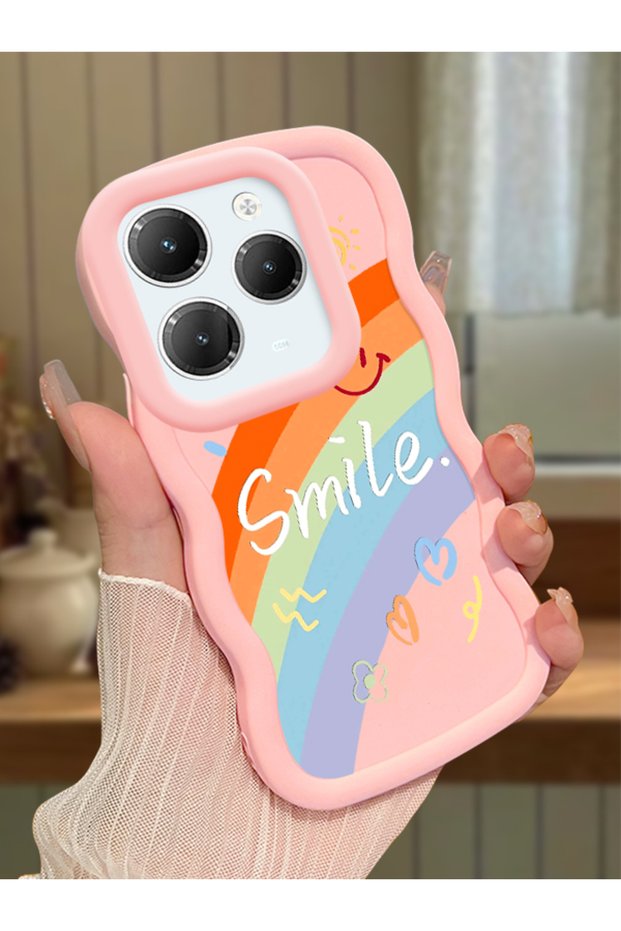 Infinix Hot 40 Pro Compatible Case Camera Protective Pink Silicone Couple Phone Case Rainbow Pattern