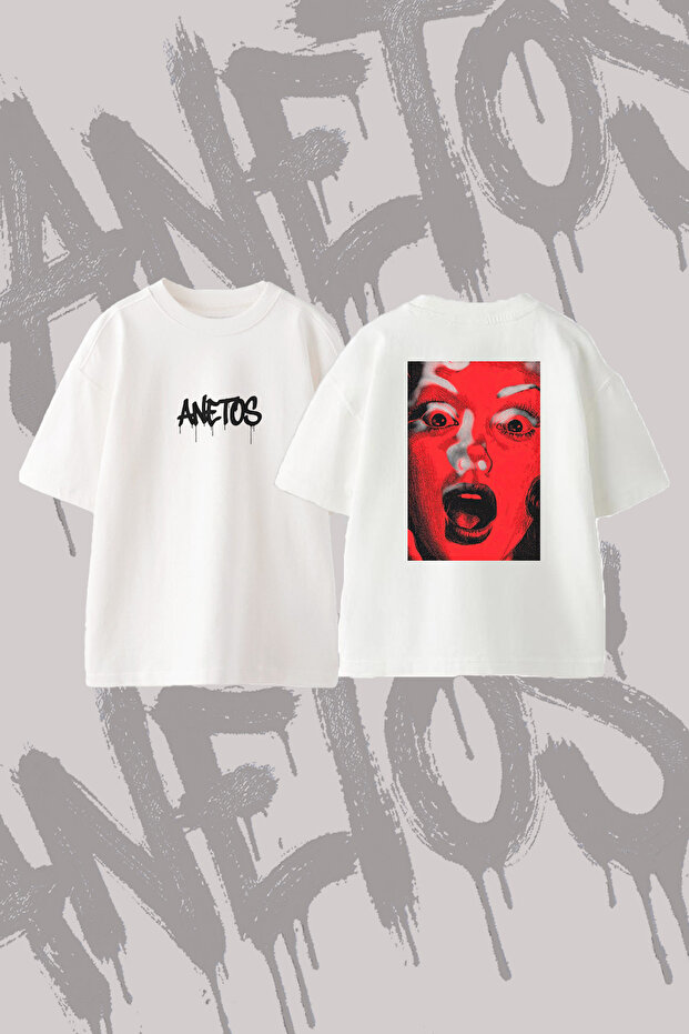 Horror Scream Design Back Printed Cotton White Oversize T-Shirt